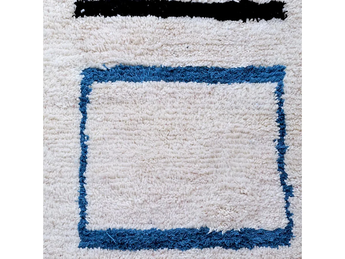 Authentique tapis berbère 260x345 fait à la main en laine blanc cassé et noir BENI OUARAIN U