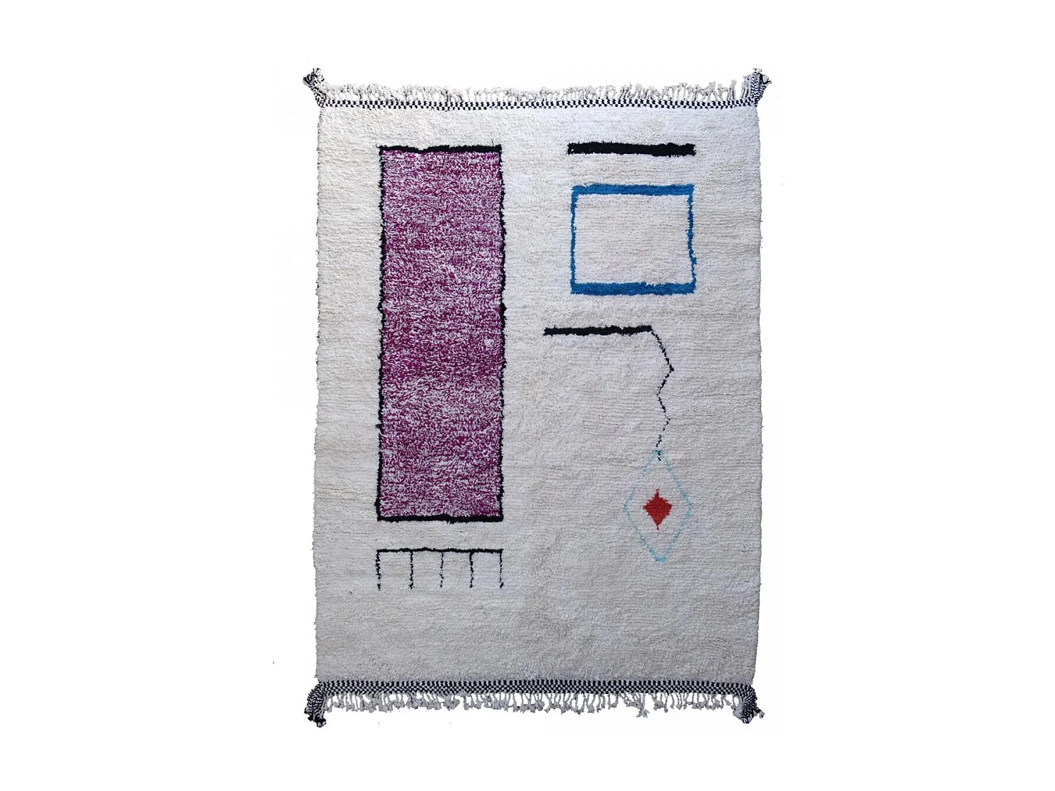 Authentique tapis berbère 260x345 fait à la main en laine blanc cassé et noir BENI OUARAIN U