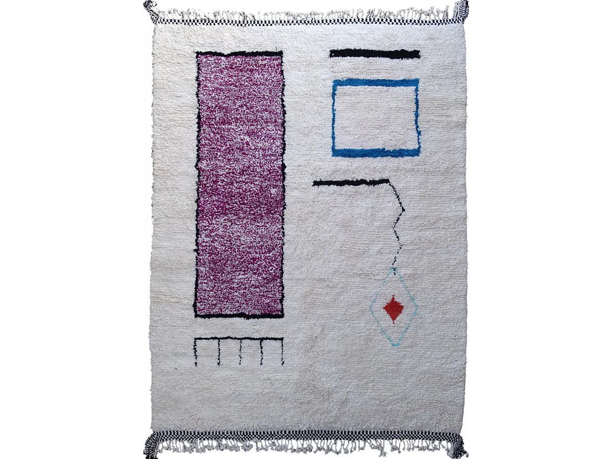 Authentique tapis berbère 260x345 fait à la main en laine blanc cassé et noir BENI OUARAIN U