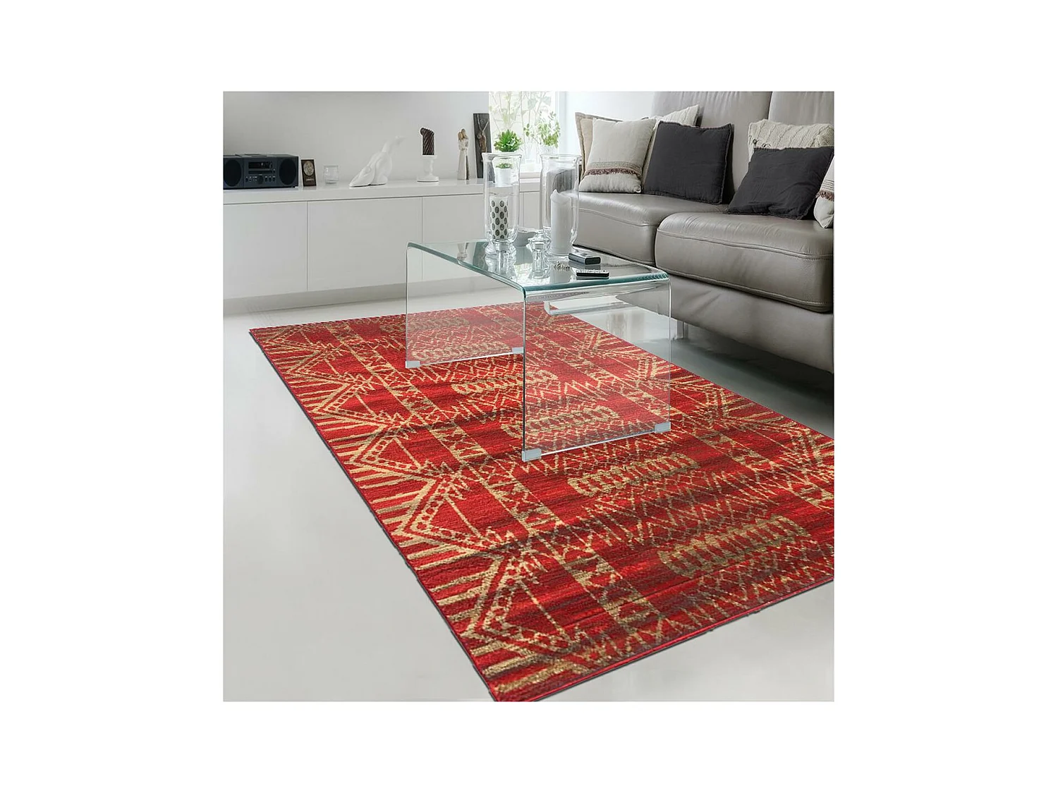 tapis salle à manger 235x320 tissé rouge rectangle motif ethnique AF2 BC TOTAMIA