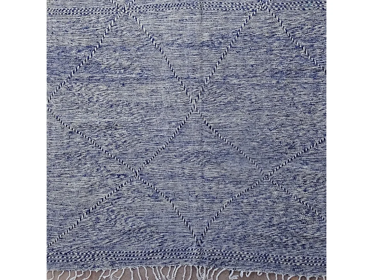 Authentique tapis berbère 190x310 fait à la main en laine bleu et gris ZANAFI 1