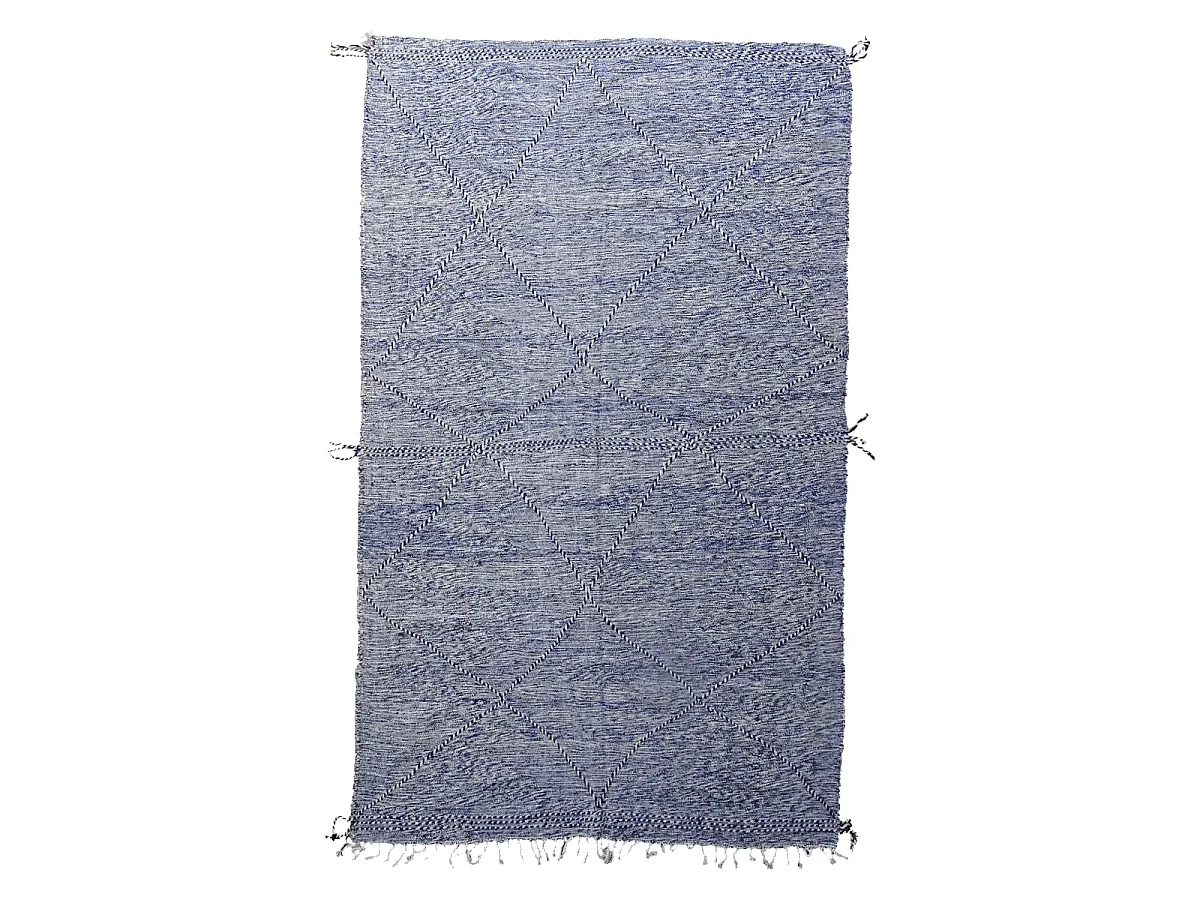 Authentique tapis berbère 190x310 fait à la main en laine bleu et gris ZANAFI 1