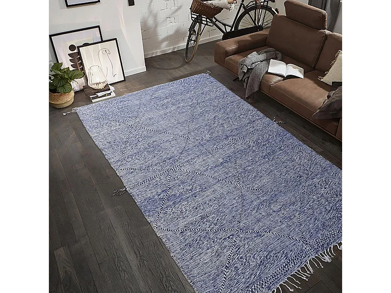 Authentique tapis berbère 190x310 fait à la main en laine bleu et gris ZANAFI 1