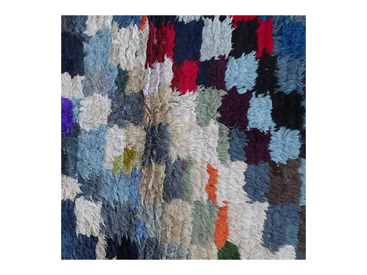 Authentique tapis berbère 90x150 fait main en tissu recyclé bleu et rose ZAOUIT