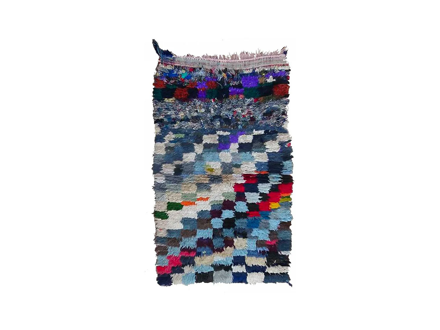 Authentique tapis berbère 90x150 fait main en tissu recyclé bleu et rose ZAOUIT