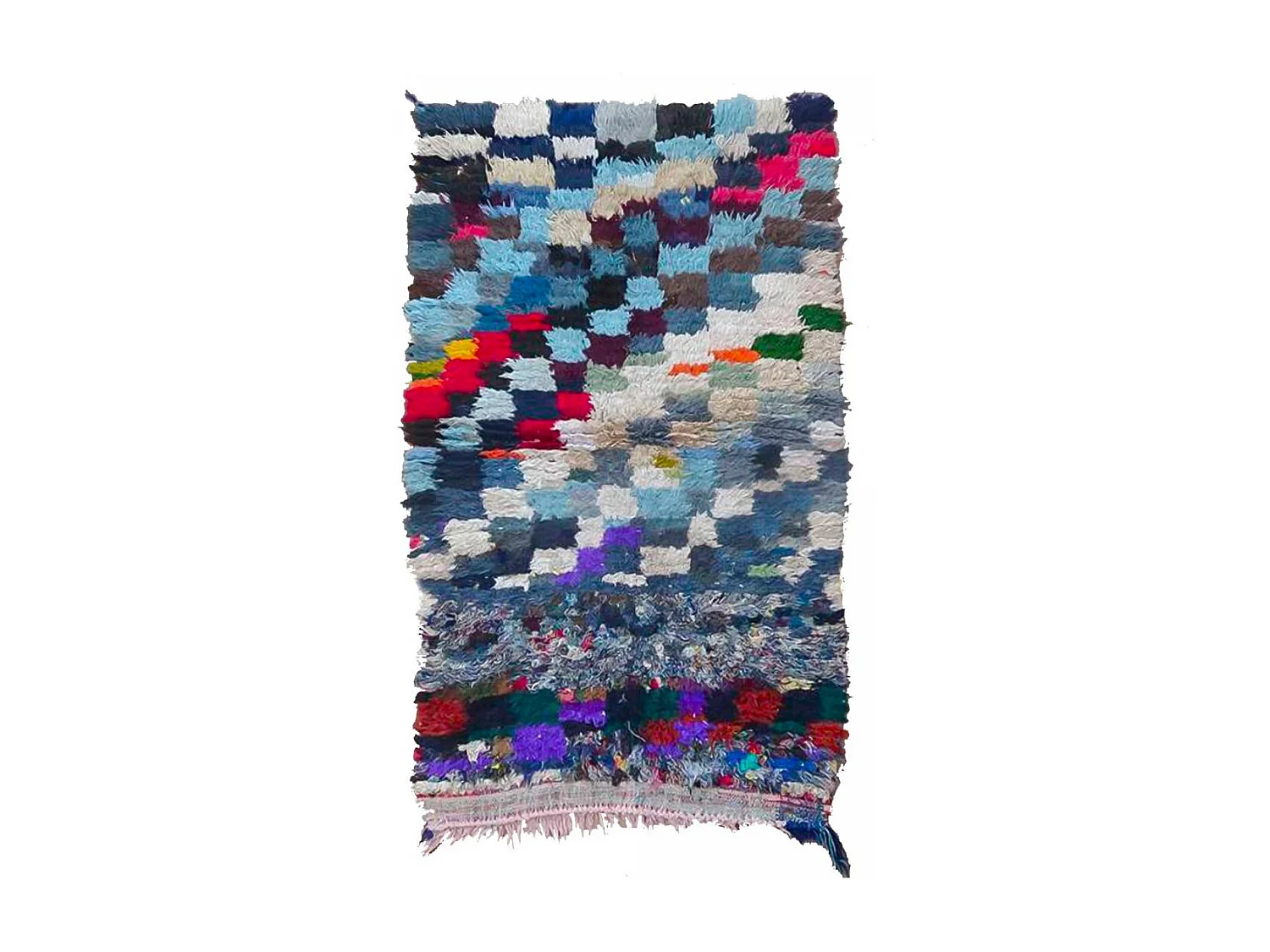 Authentique tapis berbère 90x150 fait main en tissu recyclé bleu et rose ZAOUIT