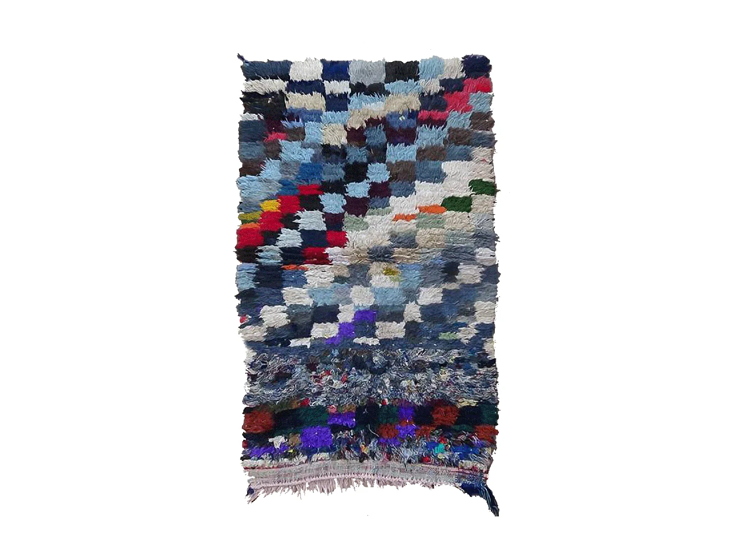 Authentique tapis berbère 90x150 fait main en tissu recyclé bleu et rose ZAOUIT