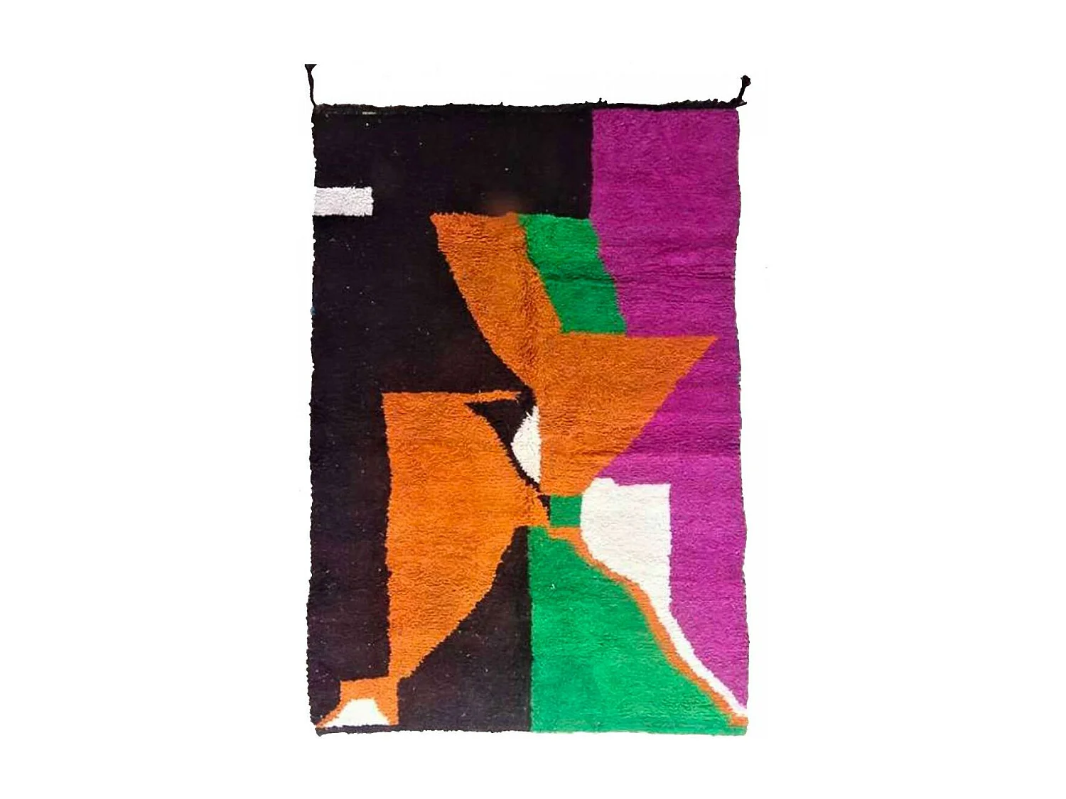 Authentique tapis berbère 195x285 fait main en laine noir et orange ZAOULAN