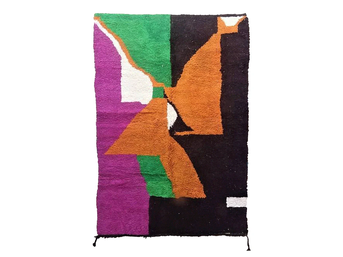 Authentique tapis berbère 195x285 fait main en laine noir et orange ZAOULAN