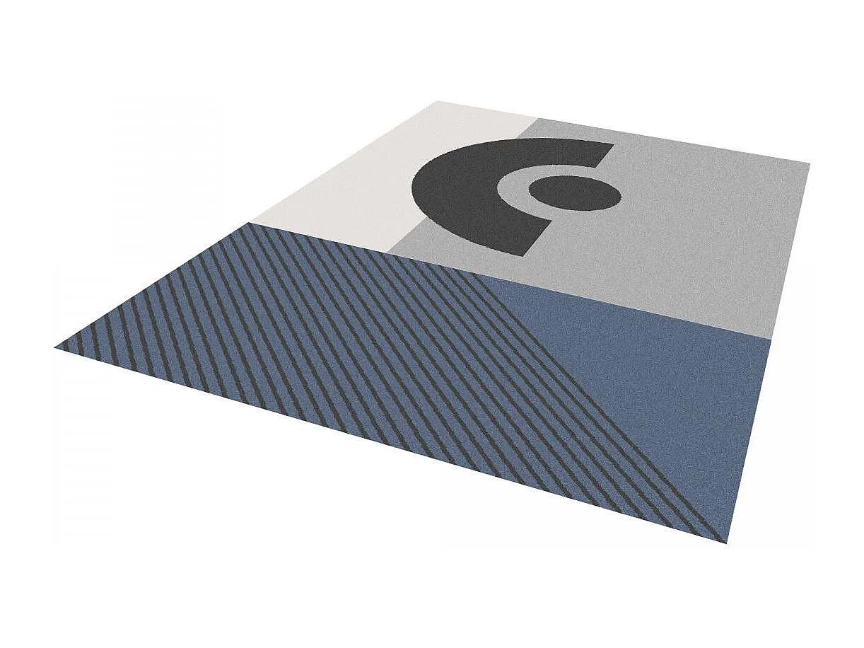 tappeto per camera da letto 80x150 motivo geometrico rettangolare intrecciato grigio e blu ELAK