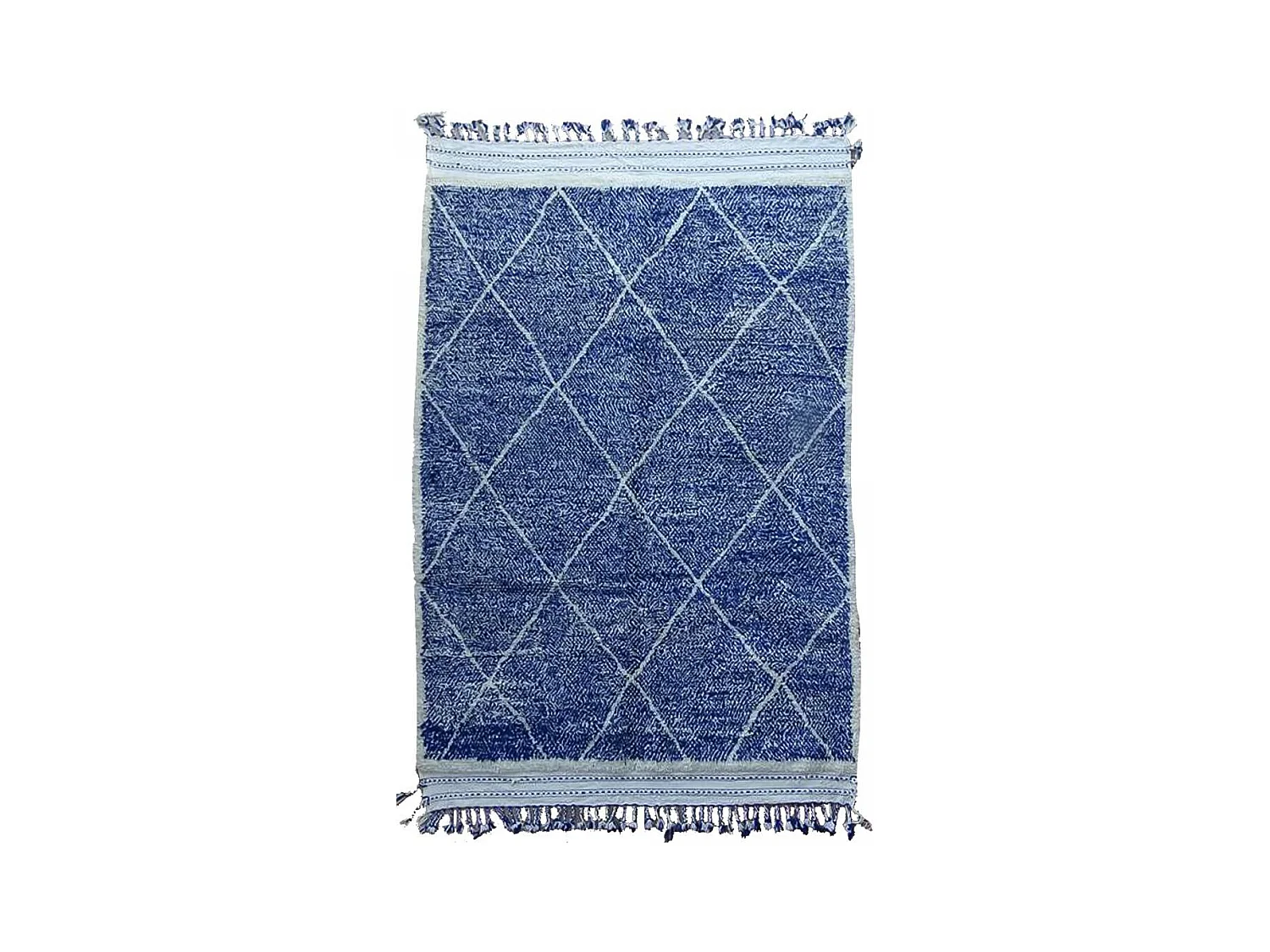 Authentique tapis berbère 205x310 fait main en laine bleu et blanc INLES