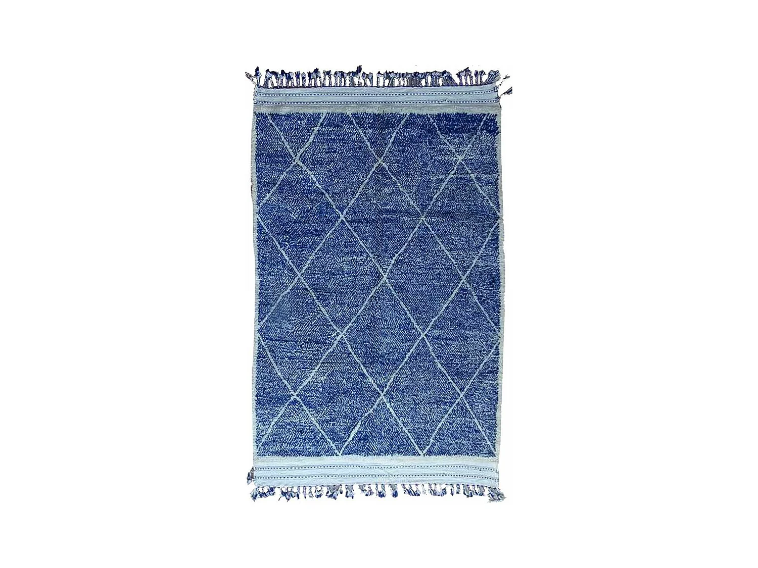 Authentique tapis berbère 205x310 fait main en laine bleu et blanc INLES