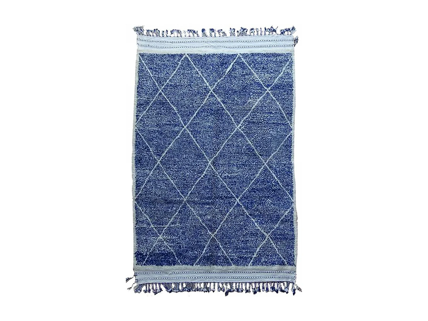 Authentique tapis berbère 205x310 fait main en laine bleu et blanc INLES