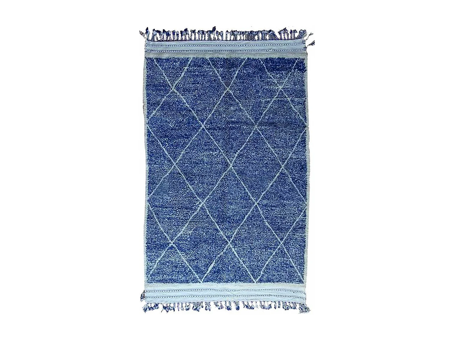Authentique tapis berbère 205x310 fait main en laine bleu et blanc INLES