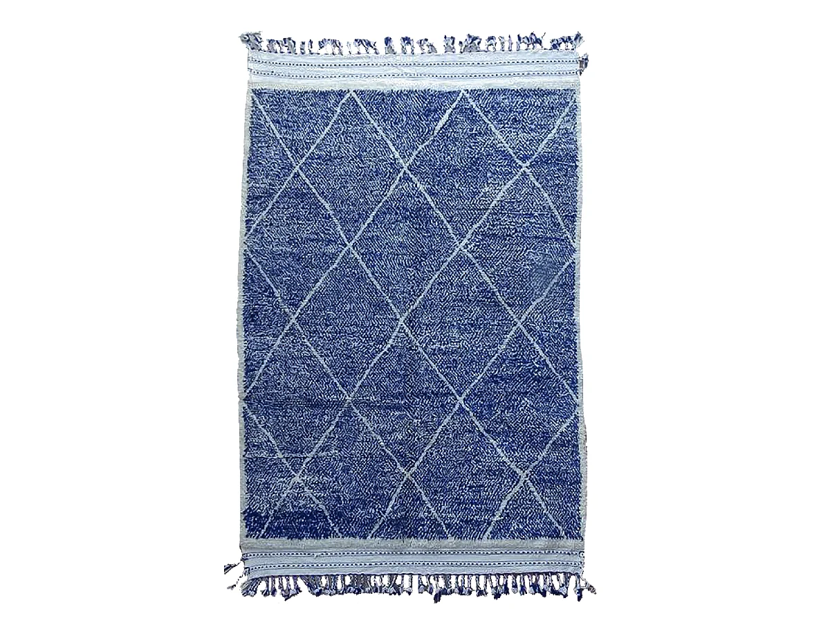 Authentique tapis berbère 205x310 fait main en laine bleu et blanc INLES