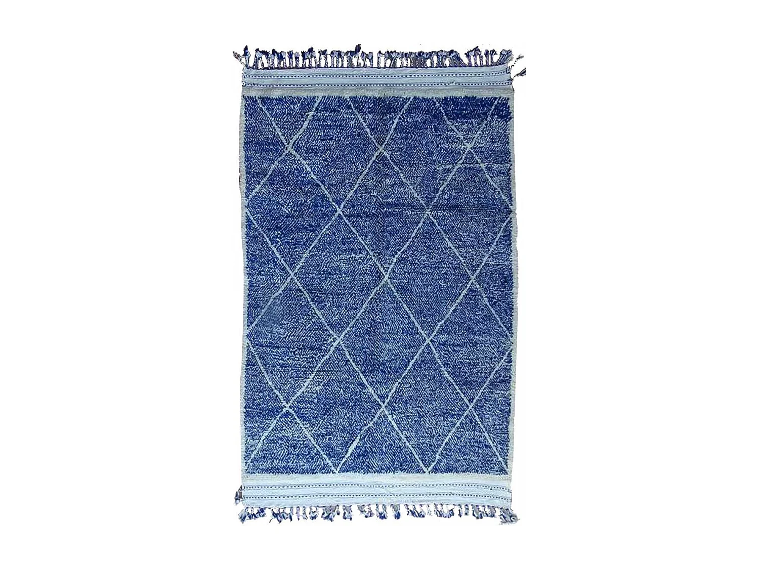 Authentique tapis berbère 205x310 fait main en laine bleu et blanc INLES