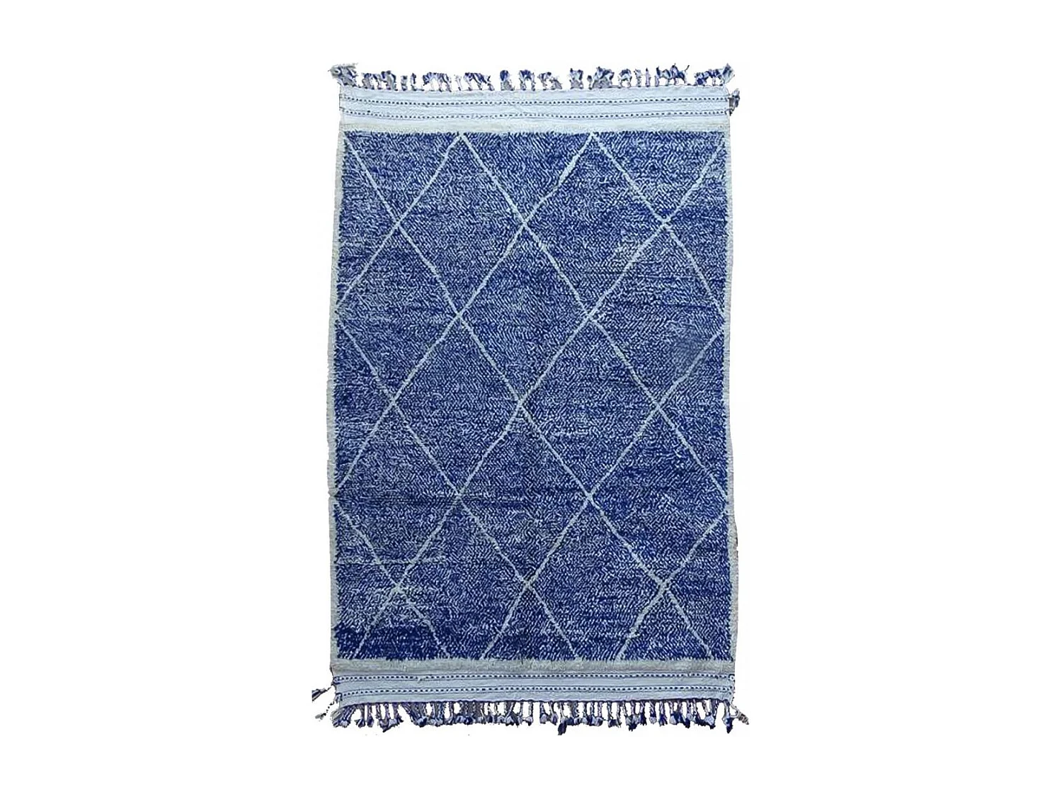 Authentique tapis berbère 205x310 fait main en laine bleu et blanc INLES