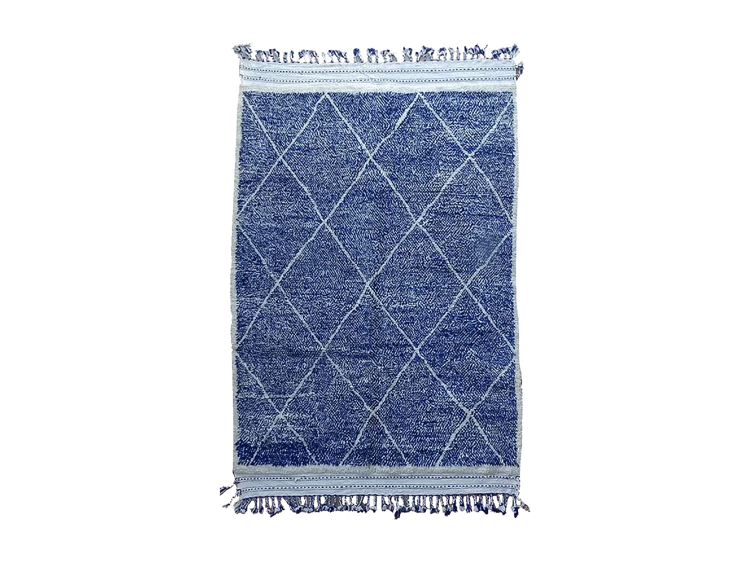 Authentique tapis berbère 205x310 fait main en laine bleu et blanc INLES