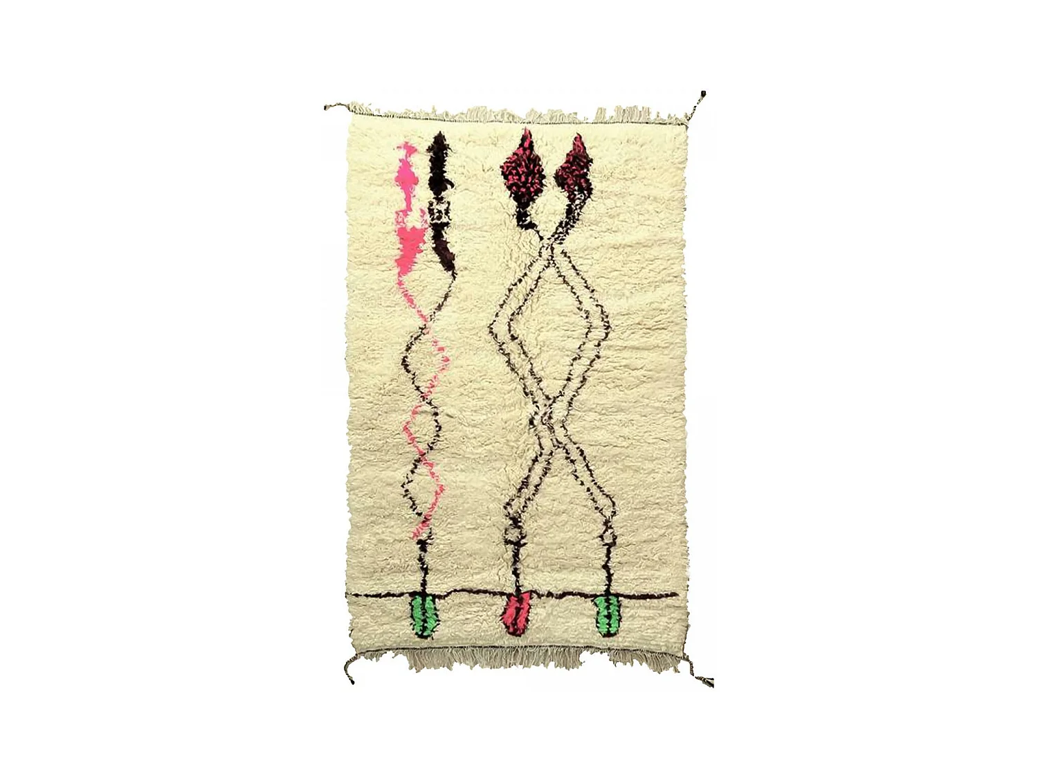 Authentique tapis berbère 170x260 fait main en laine crème et noir SETTATI