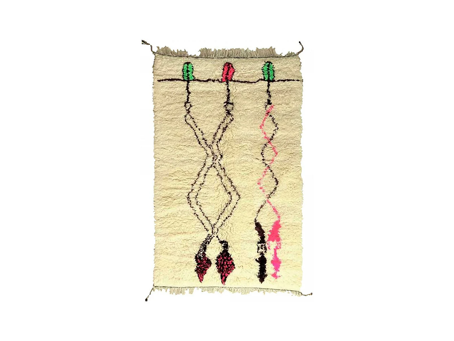 Authentique tapis berbère 170x260 fait main en laine crème et noir SETTATI