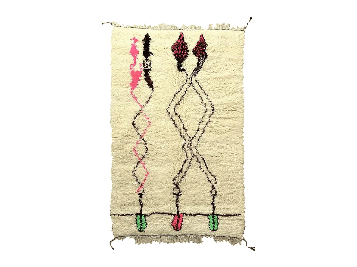 Authentique tapis berbère 170x260 fait main en laine crème et noir SETTATI