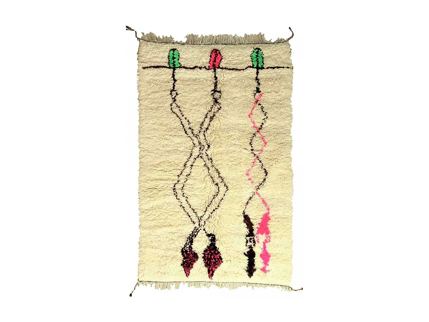 Authentique tapis berbère 170x260 fait main en laine crème et noir SETTATI