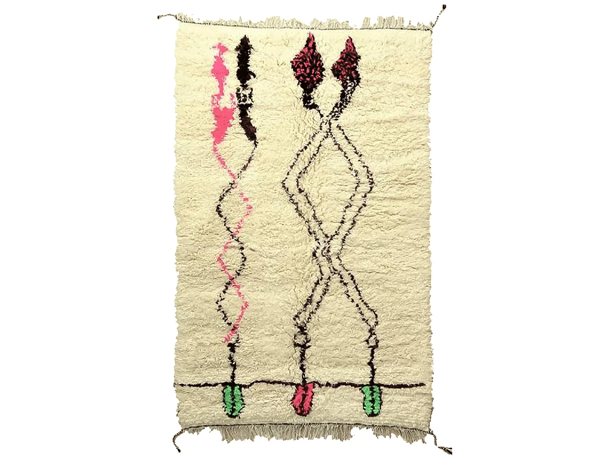 Authentique tapis berbère 170x260 fait main en laine crème et noir SETTATI