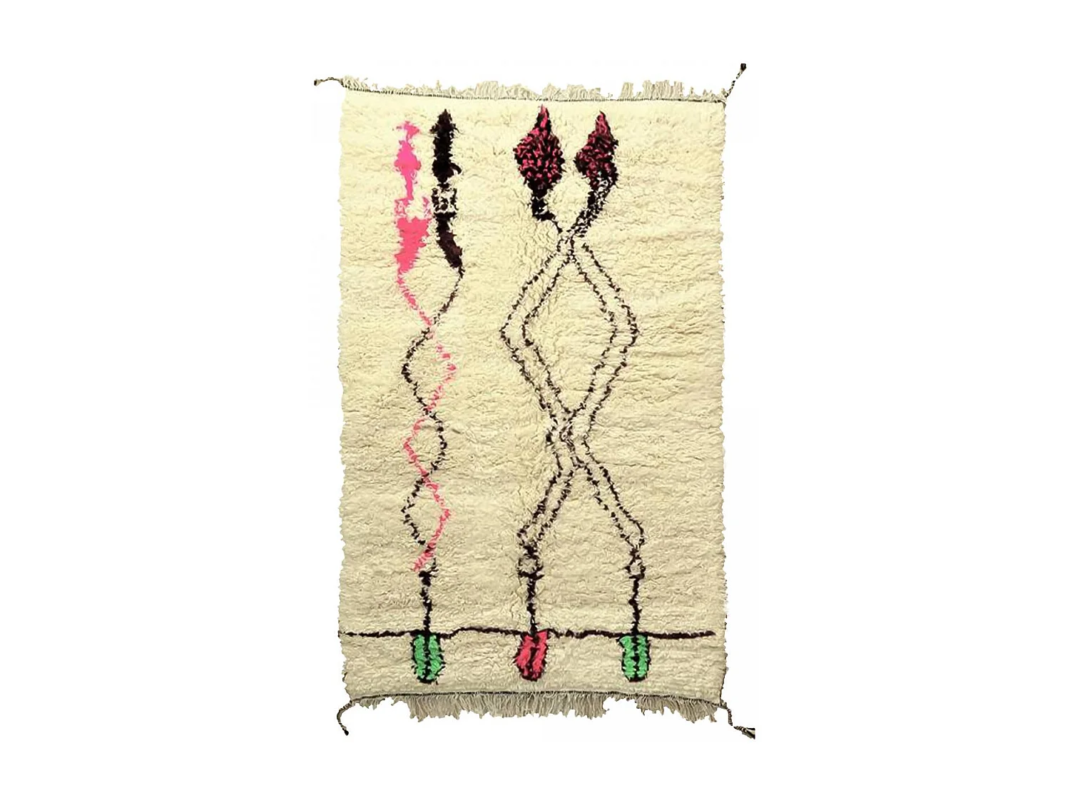 Authentique tapis berbère 170x260 fait main en laine crème et noir SETTATI