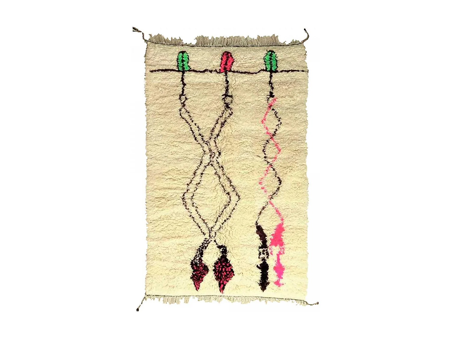 Authentique tapis berbère 170x260 fait main en laine crème et noir SETTATI