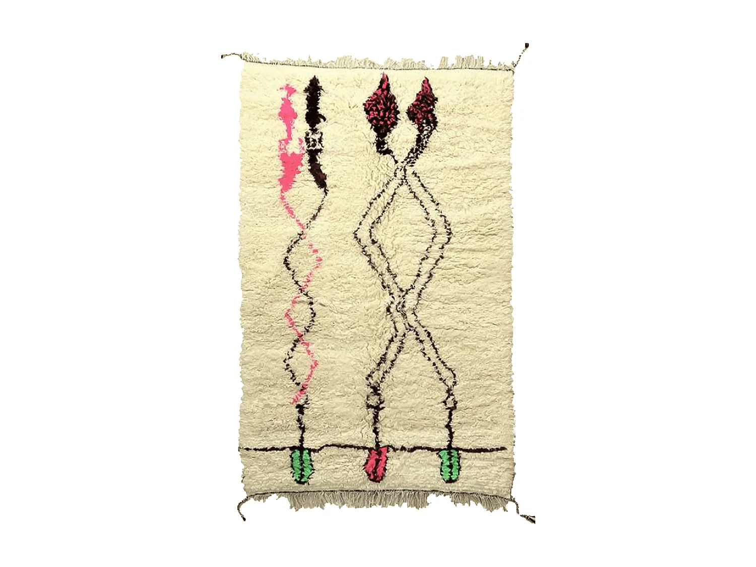 Authentique tapis berbère 170x260 fait main en laine crème et noir SETTATI