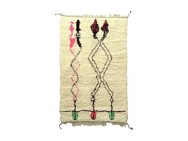 Authentique tapis berbère 170x260 fait main en laine crème et noir SETTATI