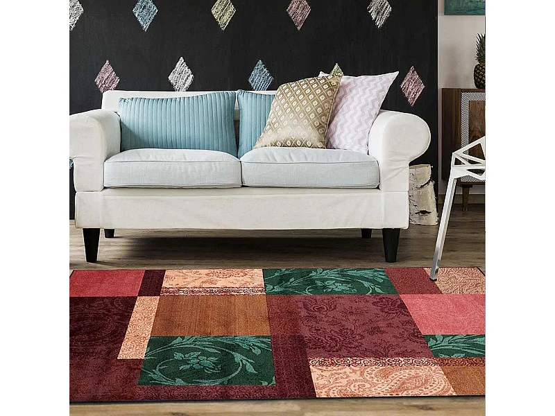 tapis entrée 57x110 tissé rose rectangle motif géométrique ARTISPA