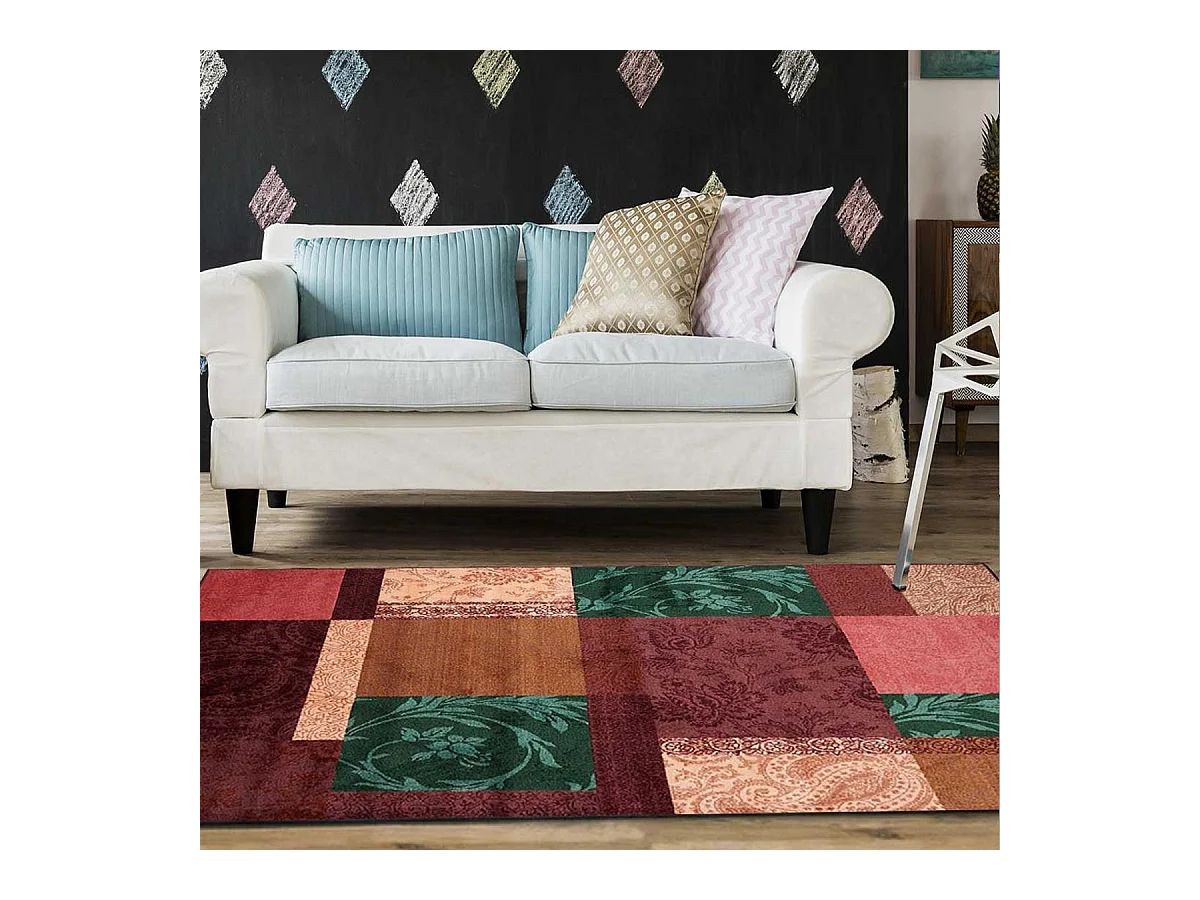 tapis entrée 57x110 tissé rose rectangle motif géométrique ARTISPA