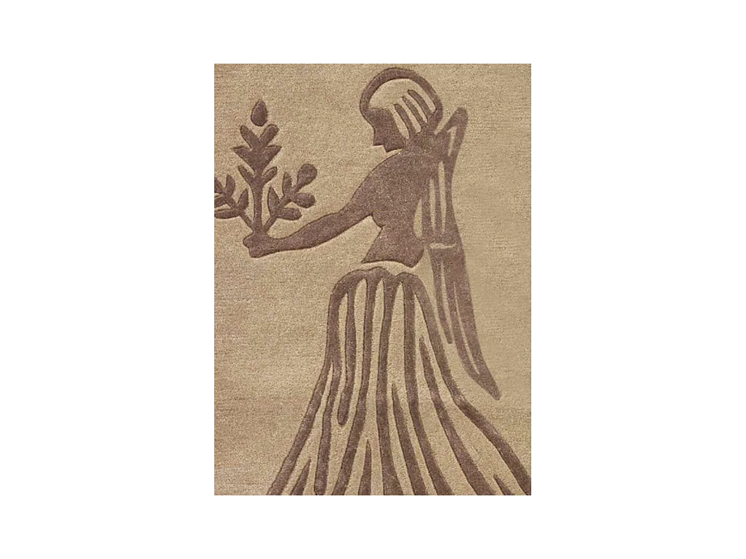 tapis entrée 70x130 fait main en laine beige rectangle motif géométrique VIRGO