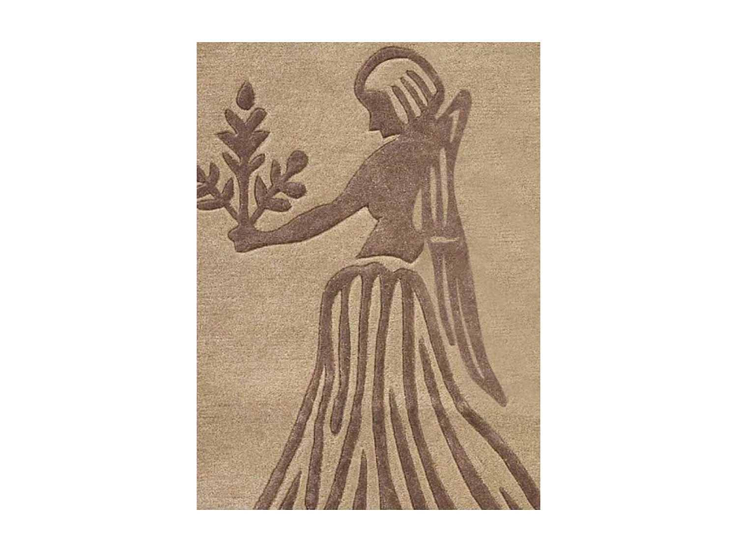 tapis entrée 70x130 fait main en laine beige rectangle motif géométrique VIRGO