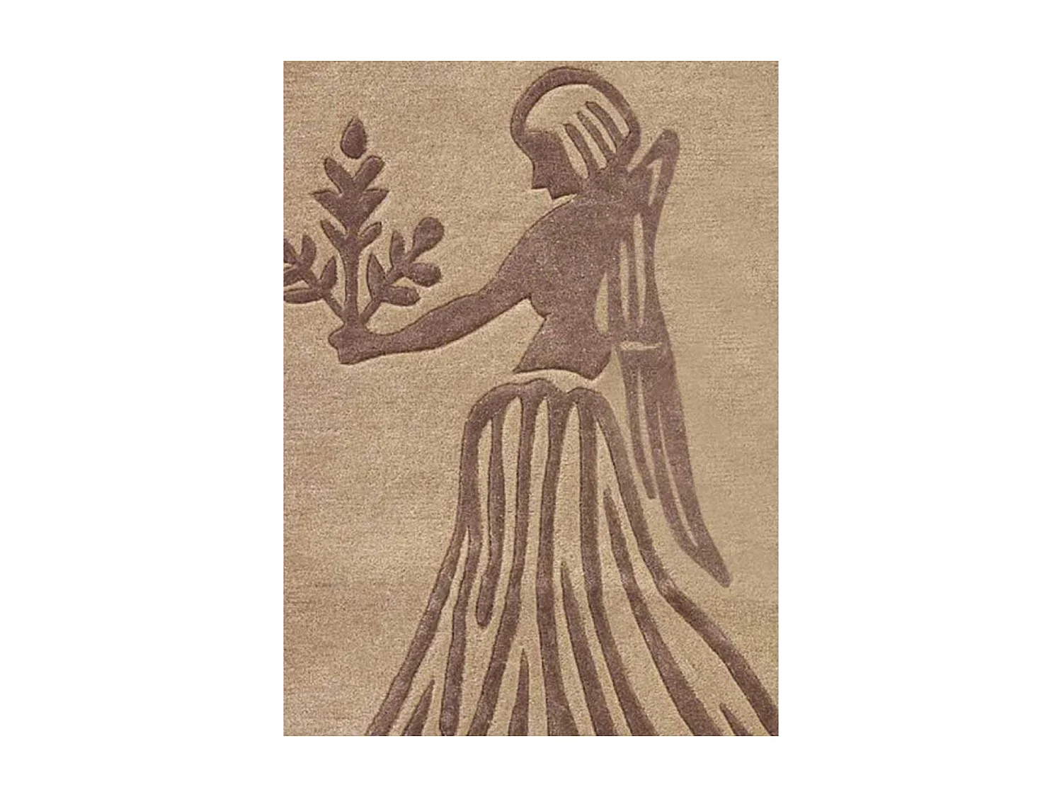 tapis entrée 70x130 fait main en laine beige rectangle motif géométrique VIRGO