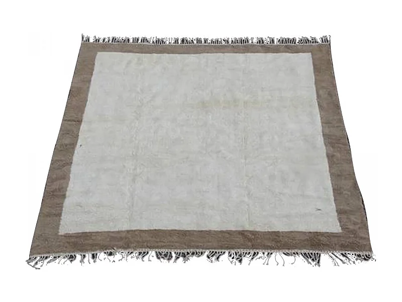 Authentique tapis berbère 355x360 fait main en laine blanc TADLA