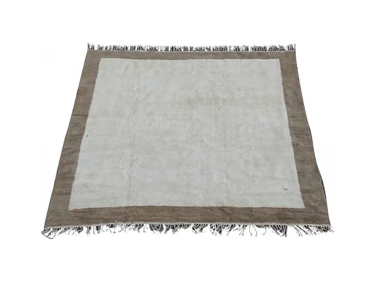Authentique tapis berbère 355x360 fait main en laine blanc TADLA