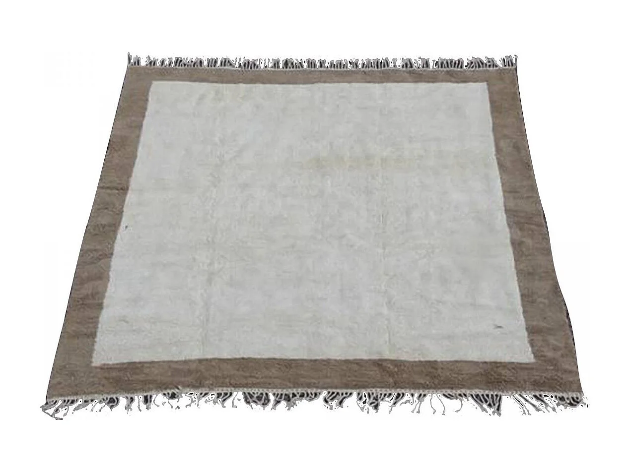 Authentique tapis berbère 355x360 fait main en laine blanc TADLA