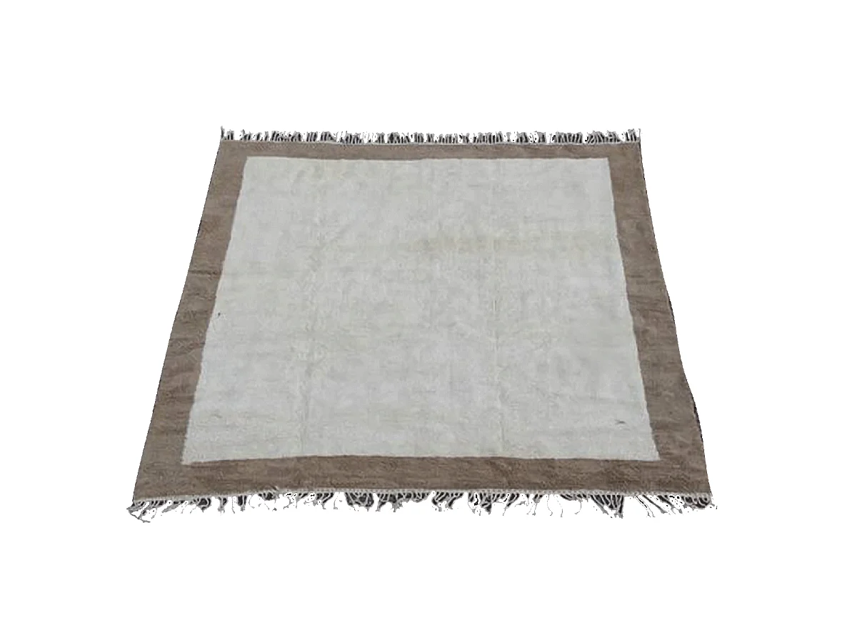 Authentique tapis berbère 355x360 fait main en laine blanc TADLA