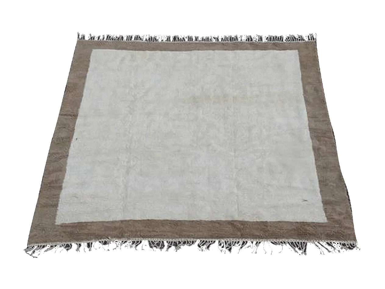 Authentique tapis berbère 355x360 fait main en laine blanc TADLA