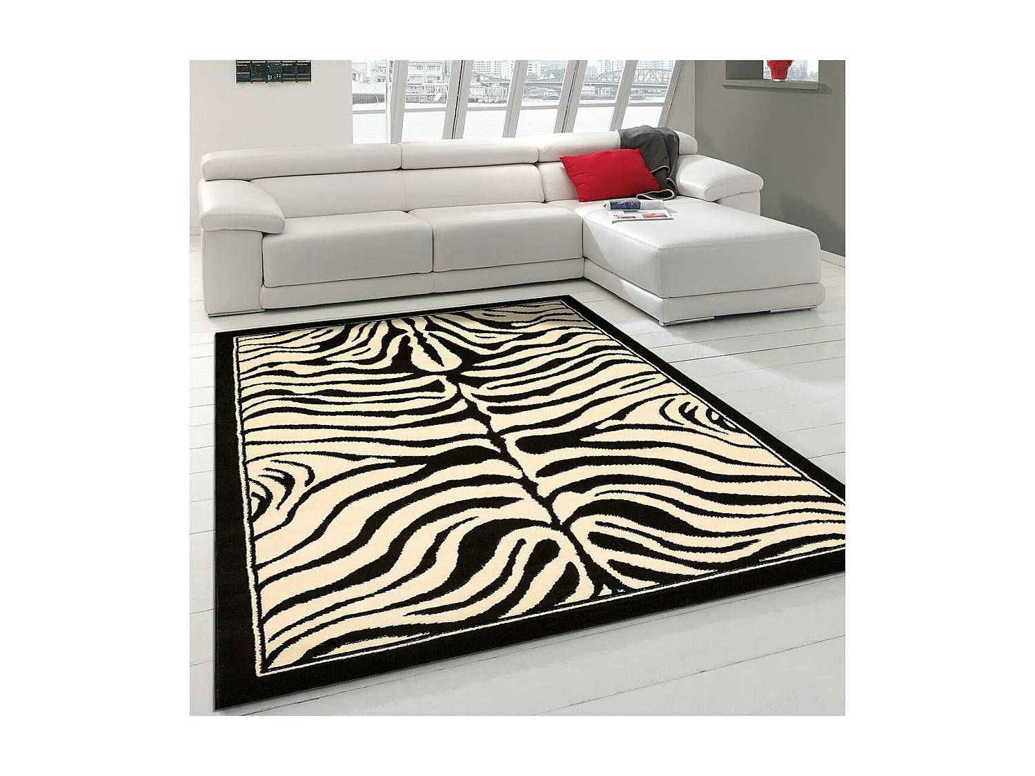 tapis chambre 190x280 tissé noir rectangle motif animaux ZEBRE