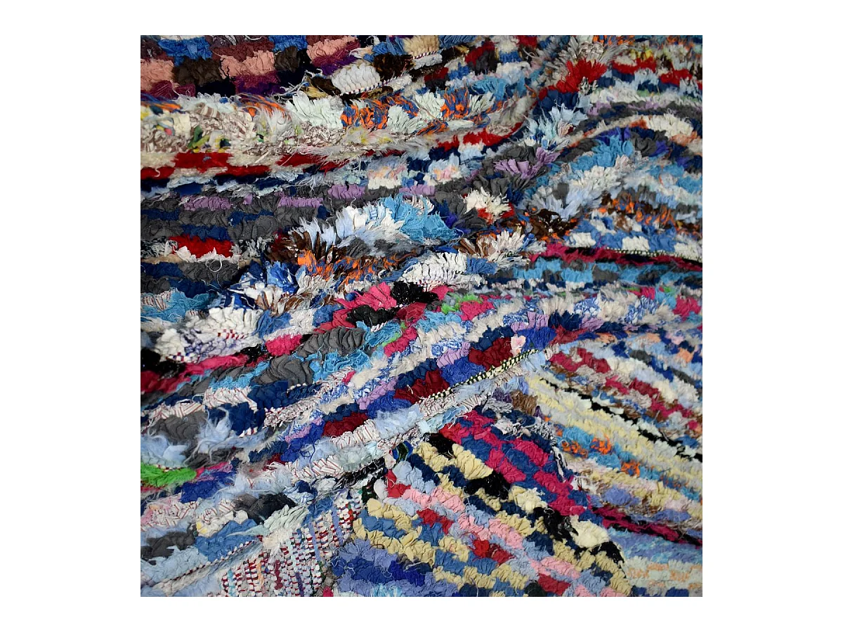 Authentique tapis berbère 110x290 fait à la main bleu et jaune BOUCHAROUITE AU