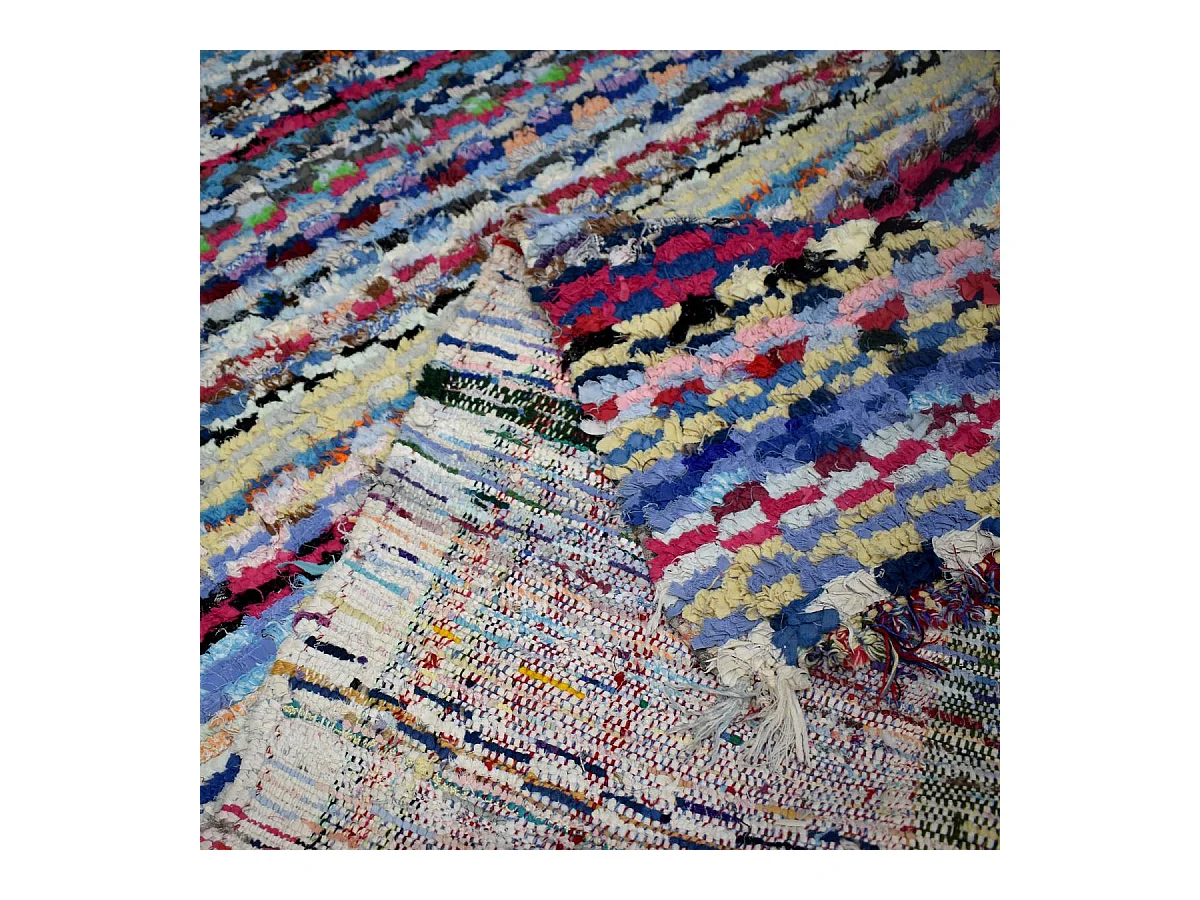 Authentique tapis berbère 110x290 fait à la main bleu et jaune BOUCHAROUITE AU