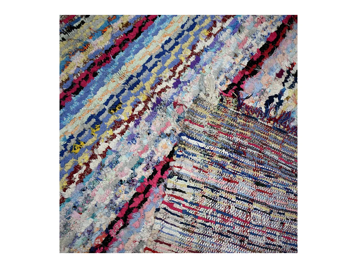 Authentique tapis berbère 110x290 fait à la main bleu et jaune BOUCHAROUITE AU