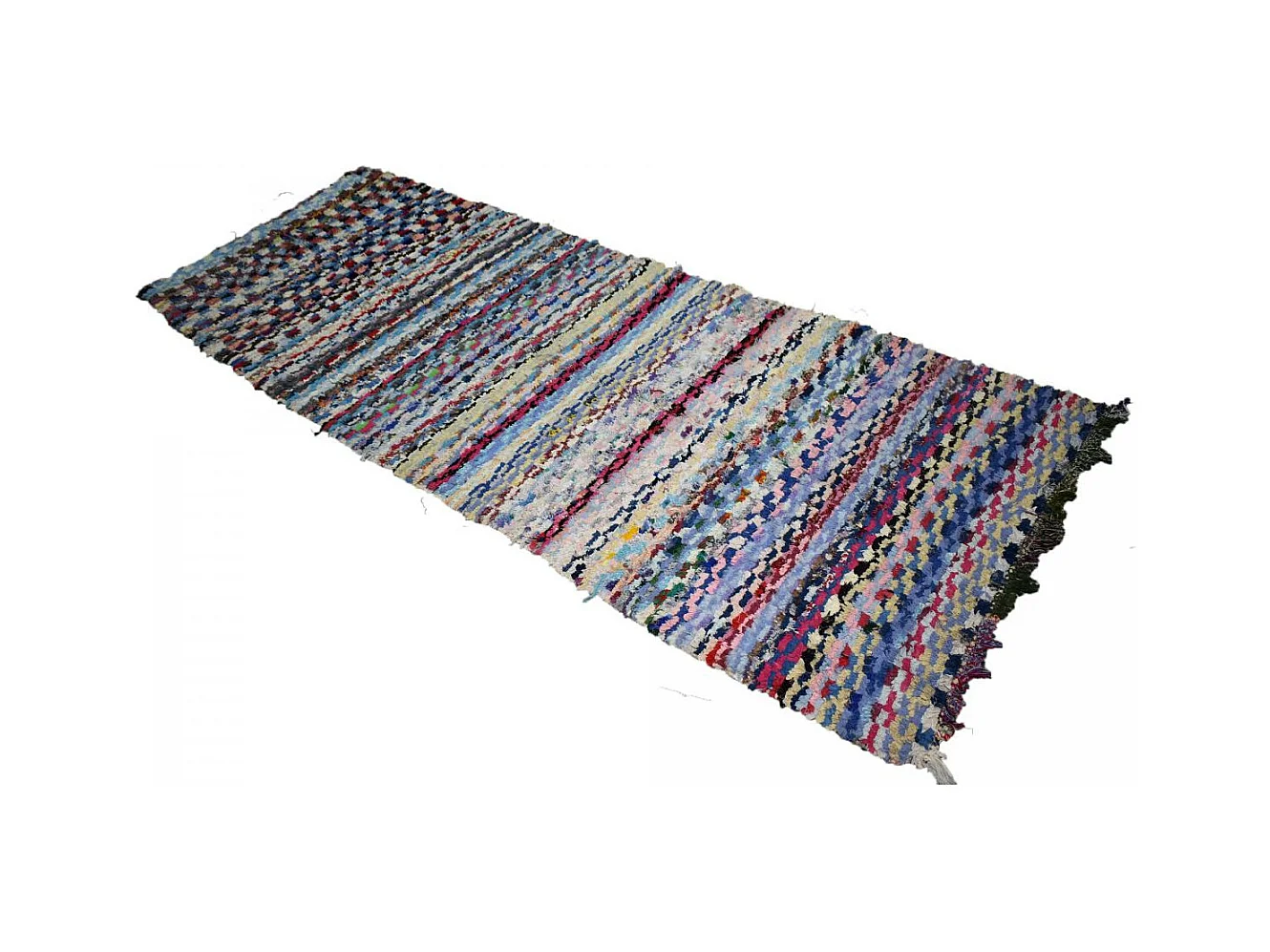 Authentique tapis berbère 110x290 fait à la main bleu et jaune BOUCHAROUITE AU