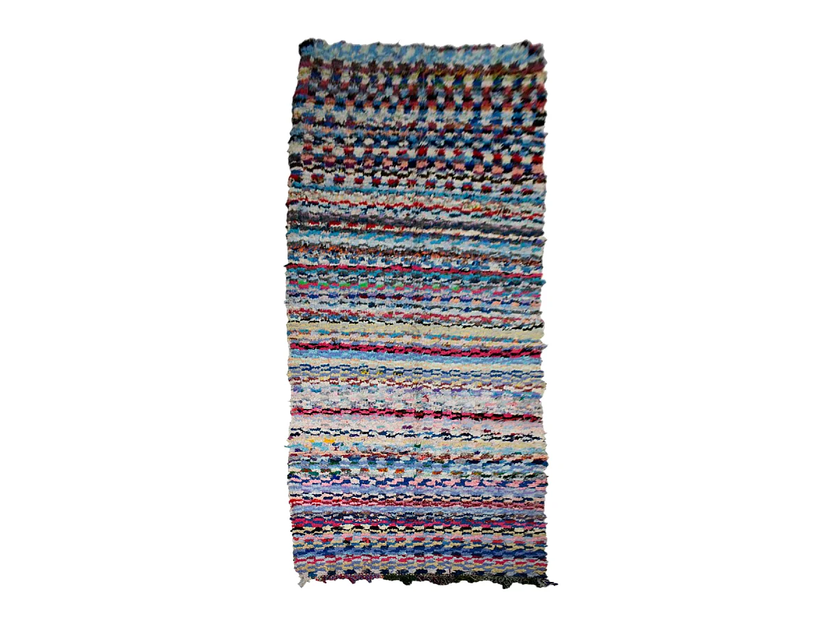 Authentique tapis berbère 110x290 fait à la main bleu et jaune BOUCHAROUITE AU