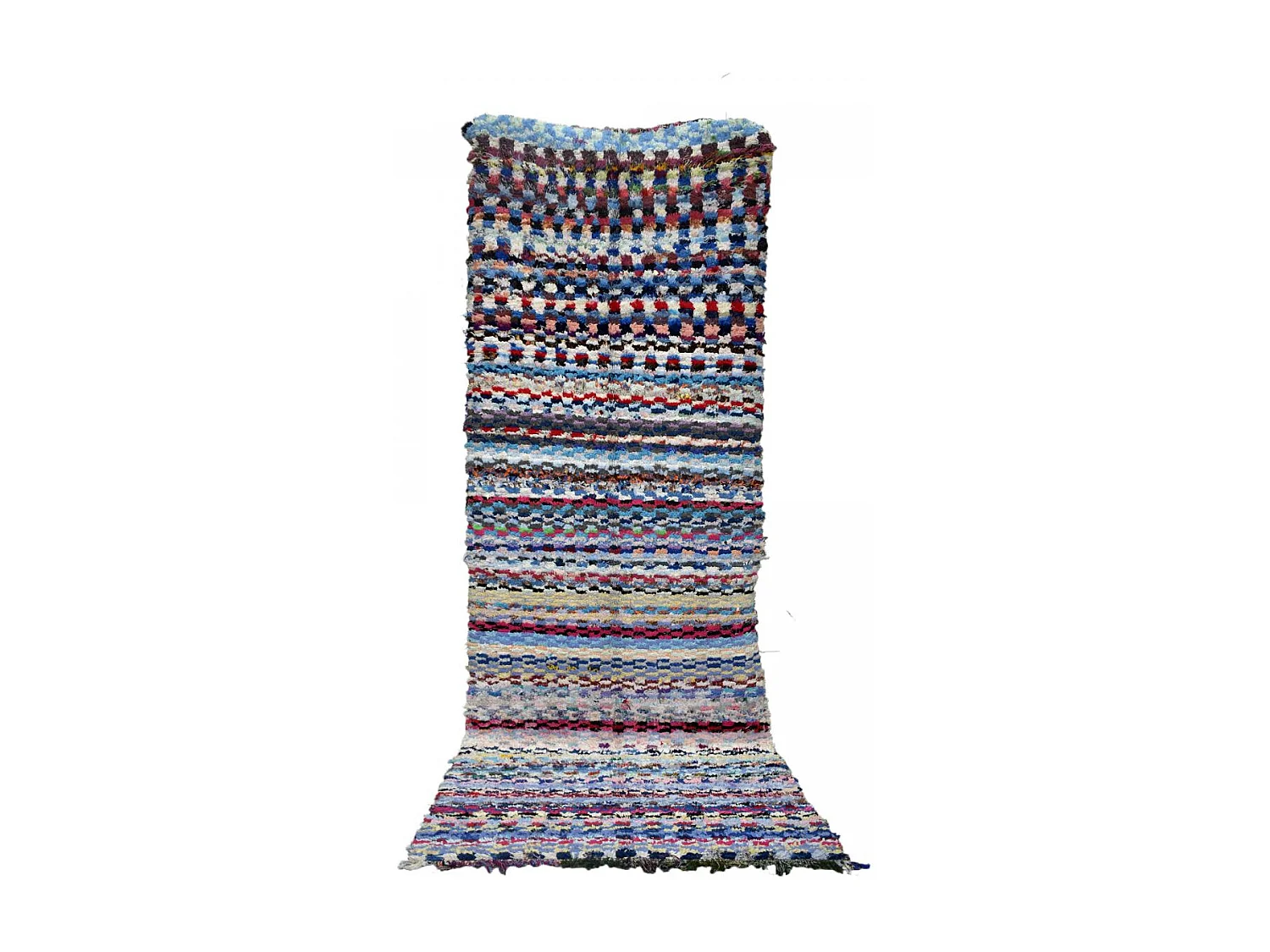 Authentique tapis berbère 110x290 fait à la main bleu et jaune BOUCHAROUITE AU