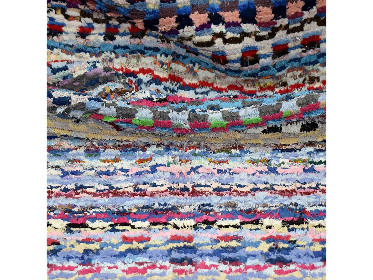 Authentique tapis berbère 110x290 fait à la main bleu et jaune BOUCHAROUITE AU