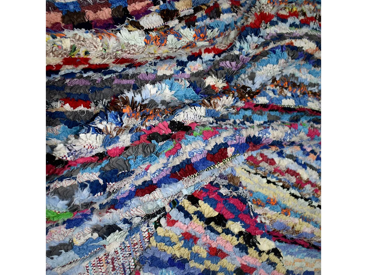 Authentique tapis berbère 110x290 fait à la main bleu et jaune BOUCHAROUITE AU